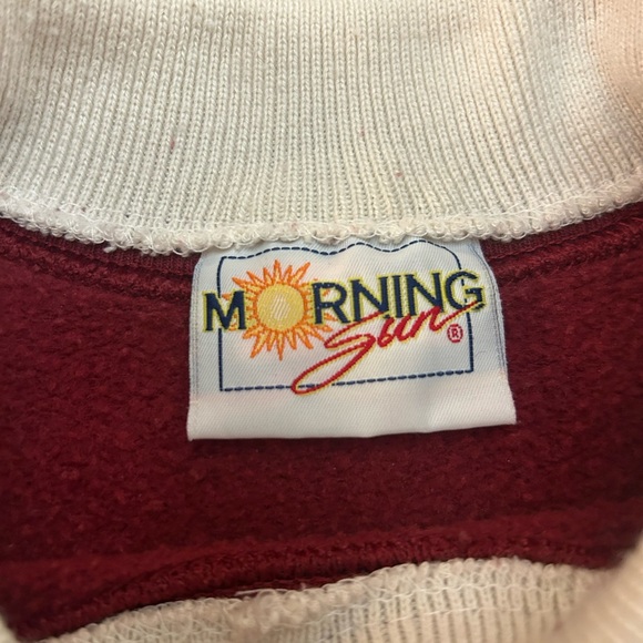 Vintage Morning Sun Red Sweater with Christmas Birdhouse Design - Picture 2 of 3